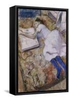 A Young Girl Stretched Out and Looking at an Album-Edgar Degas-Framed Stretched Canvas