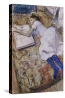 A Young Girl Stretched Out and Looking at an Album-Edgar Degas-Stretched Canvas