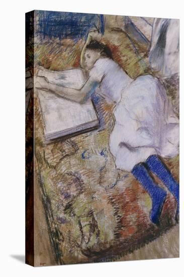 A Young Girl Stretched Out and Looking at an Album-Edgar Degas-Stretched Canvas