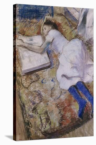 A Young Girl Stretched Out and Looking at an Album-Edgar Degas-Stretched Canvas