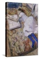 A Young Girl Stretched Out and Looking at an Album-Edgar Degas-Stretched Canvas