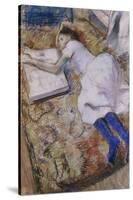 A Young Girl Stretched Out and Looking at an Album-Edgar Degas-Stretched Canvas