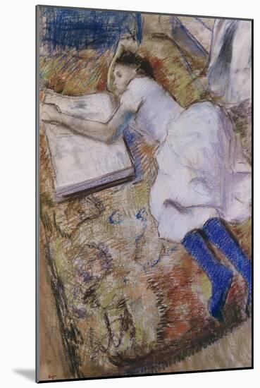 A Young Girl Stretched Out and Looking at an Album-Edgar Degas-Mounted Giclee Print