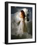 A Young Girl Wearing a White Dress Standing Beside a Horse under the Moonlight-Lynne Davies-Framed Photographic Print