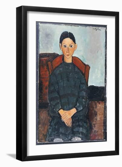 A Young Girl with a Black Overall, 1918-Amedeo Modigliani-Framed Giclee Print