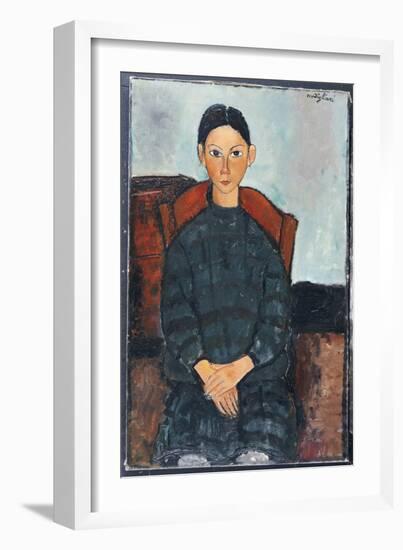 A Young Girl with a Black Overall, 1918-Amedeo Modigliani-Framed Giclee Print