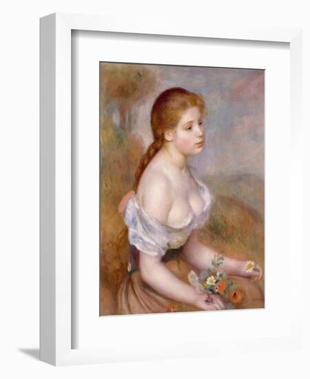 A Young Girl with Daisies, 1889-Pierre-Auguste Renoir-Framed Giclee Print