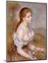 A Young Girl with Daisies, 1889-Pierre-Auguste Renoir-Mounted Giclee Print