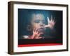 A Young Indonesian Boy Chases Raindrops on the Back Window of a Passenger Bus-null-Framed Premium Photographic Print