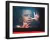 A Young Indonesian Boy Chases Raindrops on the Back Window of a Passenger Bus-null-Framed Premium Photographic Print