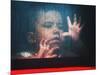 A Young Indonesian Boy Chases Raindrops on the Back Window of a Passenger Bus-null-Mounted Photographic Print