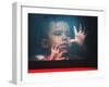 A Young Indonesian Boy Chases Raindrops on the Back Window of a Passenger Bus-null-Framed Photographic Print