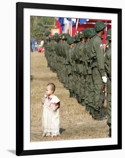 A Young Karen Child Seems Lost in a Karen Army Formation-null-Framed Photographic Print