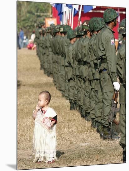 A Young Karen Child Seems Lost in a Karen Army Formation-null-Mounted Photographic Print