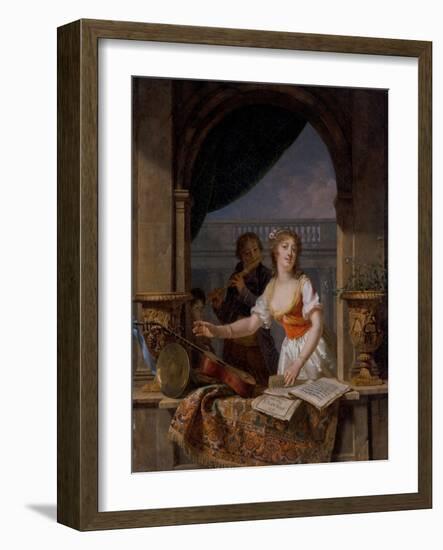 A Young Lady Reaching for A Guitar at A Stone Casement and A Boy Playing the Flute Beyond, 18Th-19T-Martin Drolling-Framed Giclee Print