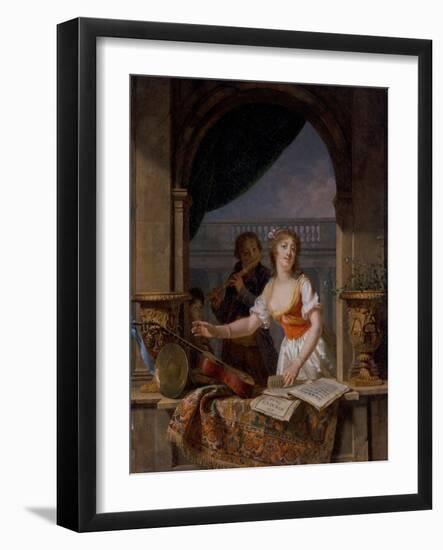 A Young Lady Reaching for A Guitar at A Stone Casement and A Boy Playing the Flute Beyond, 18Th-19T-Martin Drolling-Framed Giclee Print
