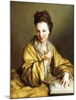 A Young Lady, Wearing a Yellow Robe, Seated at a Table, Beckoning, 1703-Jean Baptiste Santerre-Mounted Giclee Print