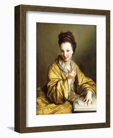 A Young Lady, Wearing a Yellow Robe, Seated at a Table, Beckoning, 1703-Jean Baptiste Santerre-Framed Giclee Print