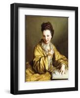 A Young Lady, Wearing a Yellow Robe, Seated at a Table, Beckoning, 1703-Jean Baptiste Santerre-Framed Giclee Print