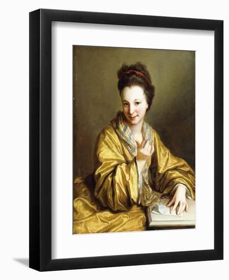 A Young Lady, Wearing a Yellow Robe, Seated at a Table, Beckoning, 1703-Jean Baptiste Santerre-Framed Giclee Print