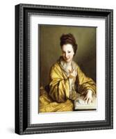 A Young Lady, Wearing a Yellow Robe, Seated at a Table, Beckoning, 1703-Jean Baptiste Santerre-Framed Giclee Print