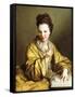 A Young Lady, Wearing a Yellow Robe, Seated at a Table, Beckoning, 1703-Jean Baptiste Santerre-Framed Stretched Canvas