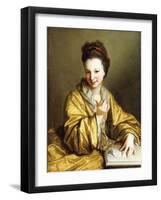 A Young Lady, Wearing a Yellow Robe, Seated at a Table, Beckoning, 1703-Jean Baptiste Santerre-Framed Giclee Print