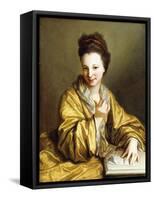 A Young Lady, Wearing a Yellow Robe, Seated at a Table, Beckoning, 1703-Jean Baptiste Santerre-Framed Stretched Canvas