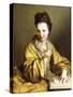 A Young Lady, Wearing a Yellow Robe, Seated at a Table, Beckoning, 1703-Jean Baptiste Santerre-Stretched Canvas