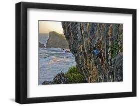 A Young Male Climber Ascends the Coastal Route: Kuda Laut a 5.11A in Siung Beach-Dan Holz-Framed Photographic Print