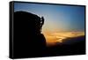 A Young Male Climber Climbs a Boulder Problem at Sunset in Hampi, India-Dan Holz-Framed Stretched Canvas