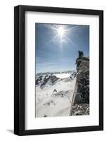 A Young Male Climber on the Summit of Pigeon Spire, Bugaboos, British Columbia-Steven Gnam-Framed Photographic Print