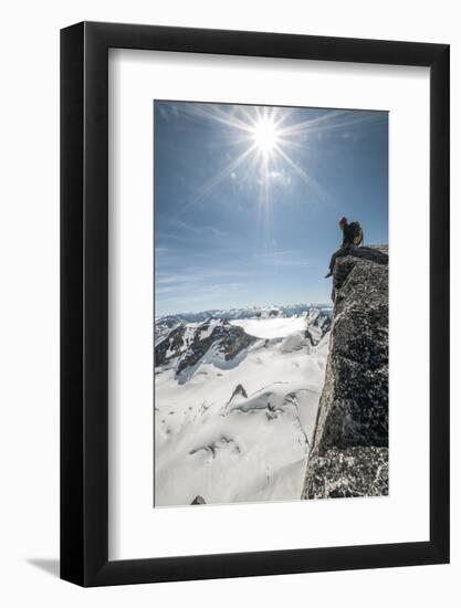 A Young Male Climber on the Summit of Pigeon Spire, Bugaboos, British Columbia-Steven Gnam-Framed Photographic Print
