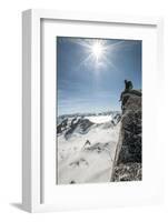 A Young Male Climber on the Summit of Pigeon Spire, Bugaboos, British Columbia-Steven Gnam-Framed Photographic Print