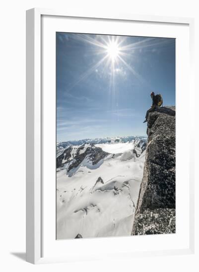 A Young Male Climber on the Summit of Pigeon Spire, Bugaboos, British Columbia-Steven Gnam-Framed Photographic Print