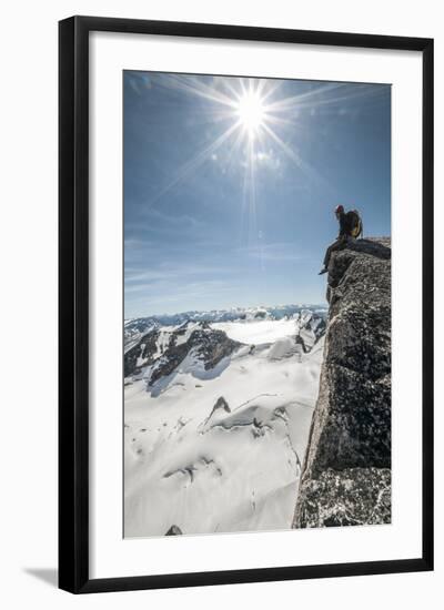 A Young Male Climber on the Summit of Pigeon Spire, Bugaboos, British Columbia-Steven Gnam-Framed Photographic Print