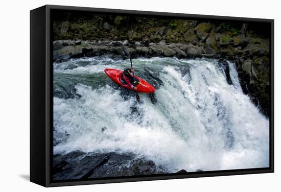 A Young Male Kayaker Drops in to Big Brother on the White Salmon River in Washington-Bennett Barthelemy-Framed Stretched Canvas