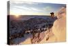 A Young Male Skier Jumps of the Side of a Mountain at Alta, Uthah-Adam Barker-Stretched Canvas