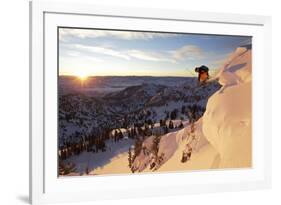 A Young Male Skier Jumps of the Side of a Mountain at Alta, Uthah-Adam Barker-Framed Photographic Print