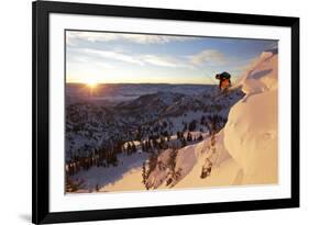 A Young Male Skier Jumps of the Side of a Mountain at Alta, Uthah-Adam Barker-Framed Photographic Print