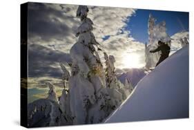 A Young Male Skier Makes Some Late Day Turns in the Mount Baker Backcountry of Washington-Jay Goodrich-Stretched Canvas