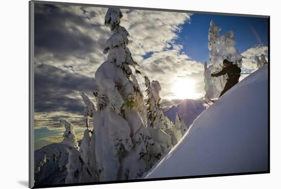 A Young Male Skier Makes Some Late Day Turns in the Mount Baker Backcountry of Washington-Jay Goodrich-Mounted Photographic Print