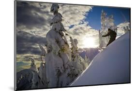 A Young Male Skier Makes Some Late Day Turns in the Mount Baker Backcountry of Washington-Jay Goodrich-Mounted Photographic Print