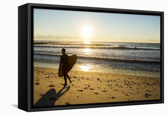 A Young Male Surfer Walks Along the Beach at End of Long Beach Island, New Jersey-Vince M. Camiolo-Framed Stretched Canvas
