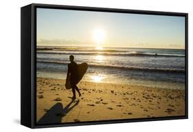 A Young Male Surfer Walks Along the Beach at End of Long Beach Island, New Jersey-Vince M. Camiolo-Framed Stretched Canvas