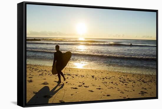 A Young Male Surfer Walks Along the Beach at End of Long Beach Island, New Jersey-Vince M. Camiolo-Framed Stretched Canvas