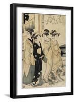 A Young Man and Three Women and Oxcart in Front of Mimeguri Shrine, C. 1781-1806-Kitagawa Utamaro-Framed Giclee Print