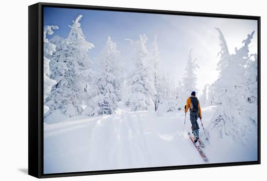 A Young Man Enjoying Backcountry Skiing on Mt. Tumalo, Oregon Cascades-Bennett Barthelemy-Framed Stretched Canvas