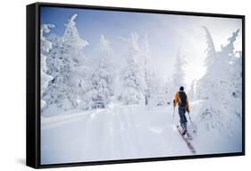 A Young Man Enjoying Backcountry Skiing on Mt. Tumalo, Oregon Cascades-Bennett Barthelemy-Framed Stretched Canvas