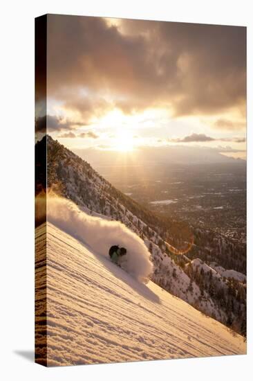 A Young Man Finds Excellent Powder in the Foothills Above Salt Lake City, Utah-Louis Arevalo-Stretched Canvas